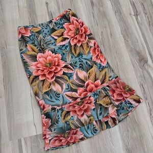 DD Collection Midi Skirt Floral 100% Silk Vintage